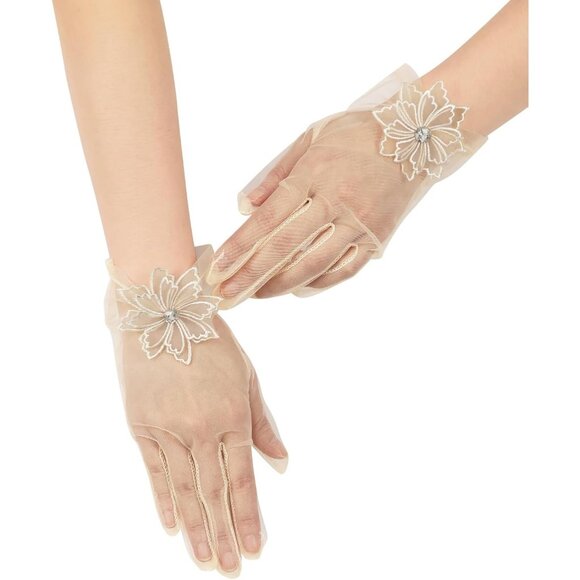 Accessories - Women's Evening Champagne Mesh Lace Short Gloves Wedding Bridal Tea Party Prom